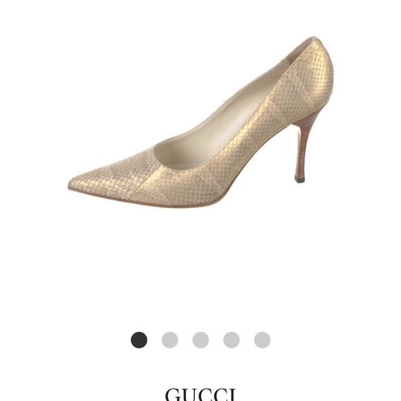 Gucci Snake Neutral Cream Pointed Toe Stacked Heel - Picture 2 of 6